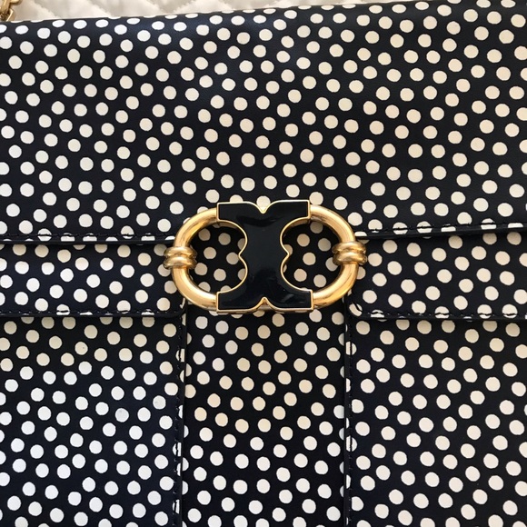 Tory Burch navy leather polka dot Gemini link bag - Picture 3 of 8